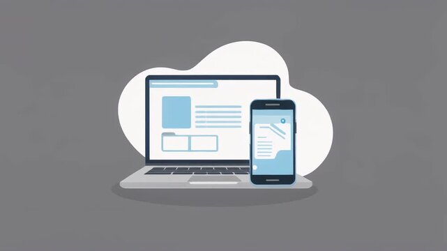 minimalist isometric animation of modern laptop on desk