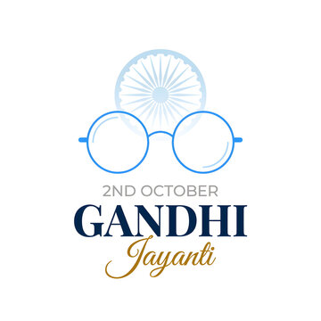 Gandhi Jayanti celebration graphic with iconic round glasses and spinning wheel symbol