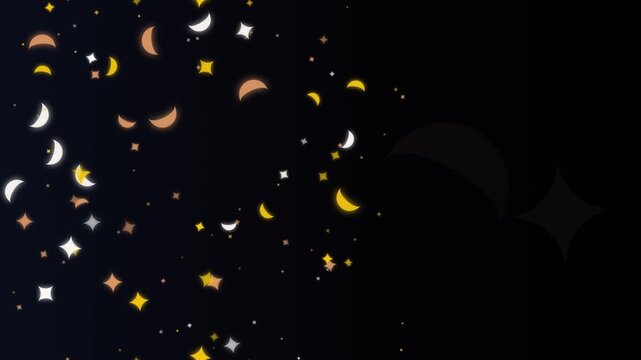 Dark background with ascending boho moons and stars on the left. This seamless celestial motion graphic loop is perfect for mystic and dreamy nighttime video designs.