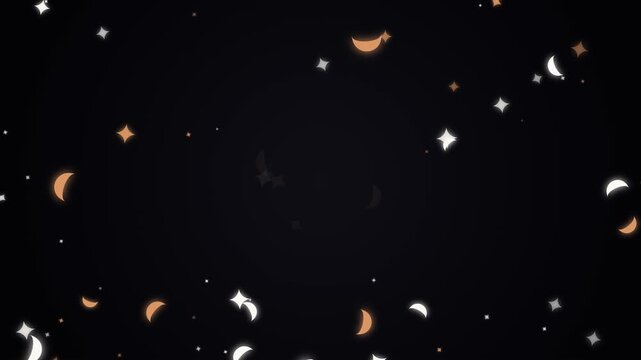 Dark background with orbiting boho moons and stars. This seamless celestial motion graphic loop is perfect for mystic astrology and dreamy magical nighttime video designs.