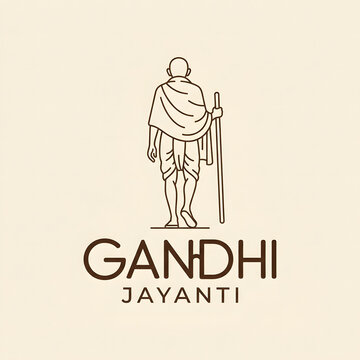 Gandhi Jayanti minimalist line art illustration with walking figure and walking stick.