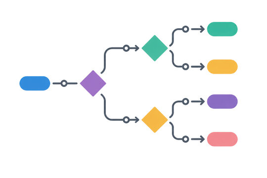 Colorful flowchart diagram with rounded nodes and diamonds