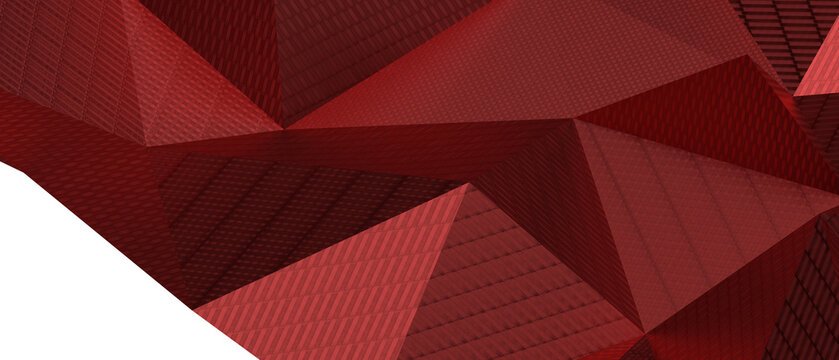 Detailed close-up of a red geometric polygonal surface texture with intricate patterns.
