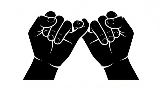 Pinky promise handshake symbol, best friends gesture icon, two hands pinky finger hook agreement sign, pinky swear illustration design
