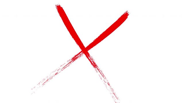 hand drawn red cross painted on white background.