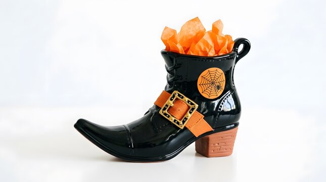 An antique cowboy boot creatively repurposed as a unique planter displaying a portrait and colorful flowers