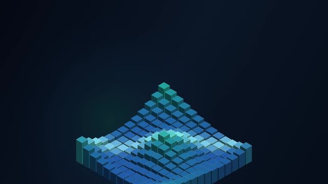Abstract isometric 3D glowing pixel grid wave motion graphic animation