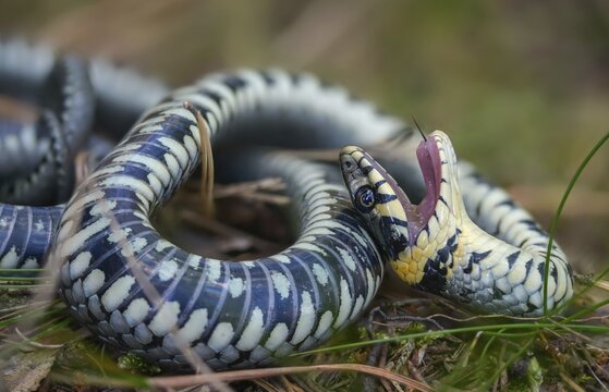 Grass snake, Natrix Natrix, grass snake, fright, thanatosis, death reflex, apparent death, reptilia, reptilia, ringed snake, snakes, snakes, water snake