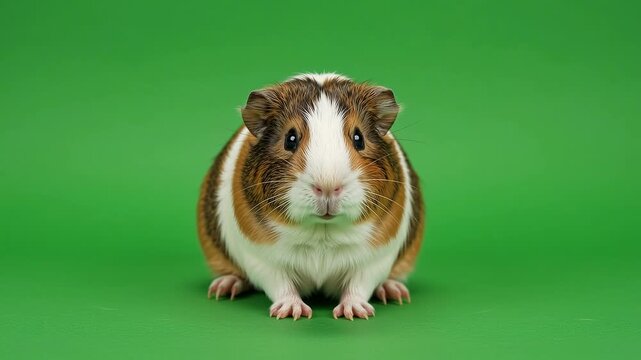 Guinea Pig Face Grooming on Green Screen Background