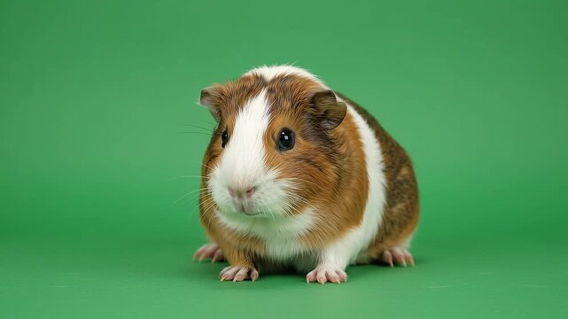 Guinea Pig Visible Wheeking Call on Green Screen Background