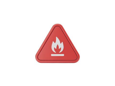 A 3D Red Triangular Warning Sign Featuring A White Flame Symbol On Black Background