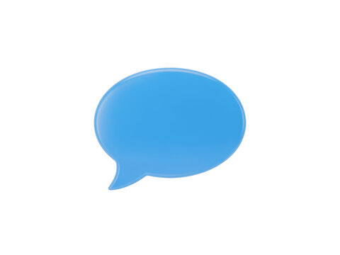 A glossy 3D blue speech bubble icon isolated against a solid black background surface