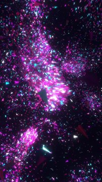 Vertical abstract explosion of sharp glowing neon triangles depicting manic episodes and mental breakdown in a high-energy 3D render