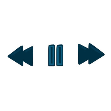 Media player control buttons with rewind pause and fast forward icons for digital interface.