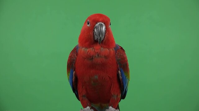 Parrot Fluffing Feathers on Green Screen Background
