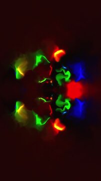 Vertical Rorschach inkblot symmetry pulses with glowing cyan and red liquid motion in a fluid 3D render exploring psychological state