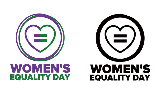 Women's equality day logo with heart and equal sign in colorful circles equality feminism