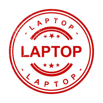 Red rubber stamp design with a laptop word and star icons for business branding or office document marking purposes featuring a circular grunge texture style on a simple layout