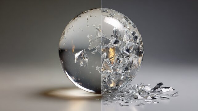 Glass sphere broken and intact halves