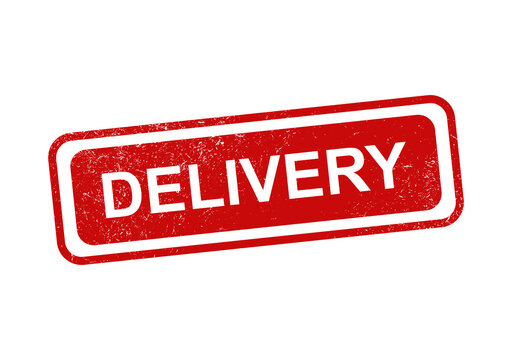 Red delivery rubber stamp with a grunge texture effect for shipping and logistics business signage or parcel tracking documents and professional mail service branding design