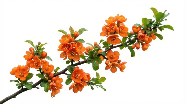 Branch of flowering orange chaenomeles japonica