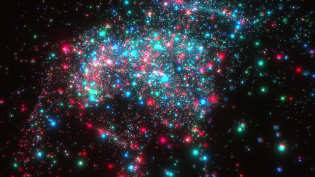 Complex neural particle network erupts with cyan and magenta light in a 3D render visualising bipolar disorder and mania