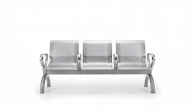 Silver three seat mesh waiting bench on white background