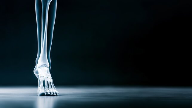 Human lower leg bones showing skeletal structure, medical imaging presenting anatomy of foot and ankle