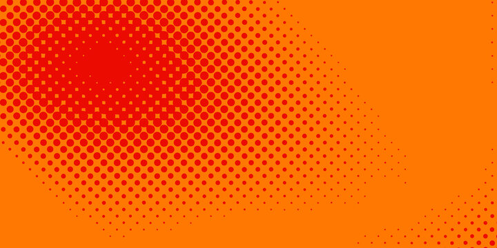 Vibrant orange pop art background featuring halftone dot gradients and futuristic digital textures, ideal for technology, advertising, presentations, and social media graphics.