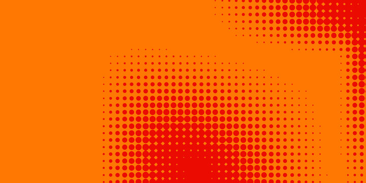 Vibrant orange pop art background featuring halftone dot gradients and futuristic digital textures, ideal for technology, advertising, presentations, and social media graphics.
