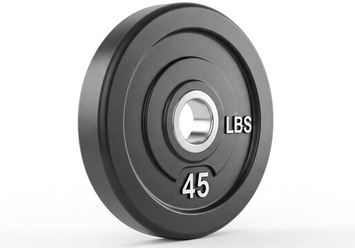 Heavy black forty five pound barbell weight plate