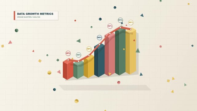 Data Growth Metrics Animation Showing Colorful 3D Bar Chart with Statistics