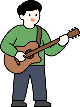 Man playing acoustic guitar vector illustration, musician and music performance concept