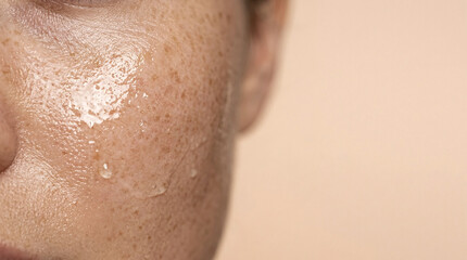 Fototapeta premium Genuine Beauty: Glistening Dewy Skin with Natural Freckles