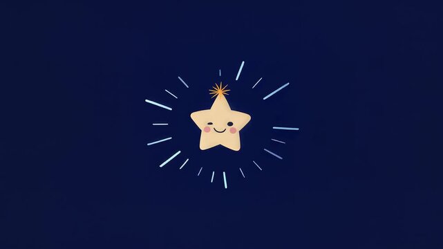 Cute Smiling Animated Star Character Glowing on Dark Blue Background