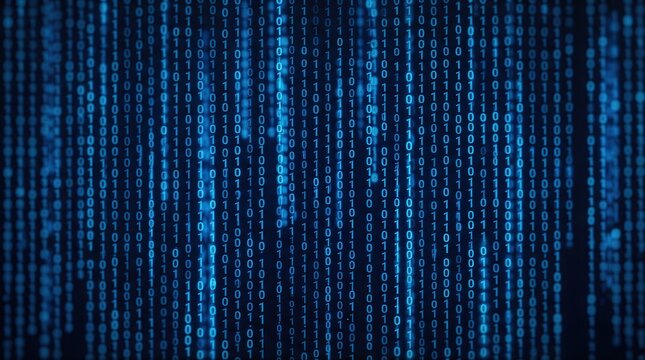 Abstract blue digital binary code background with falling numbers