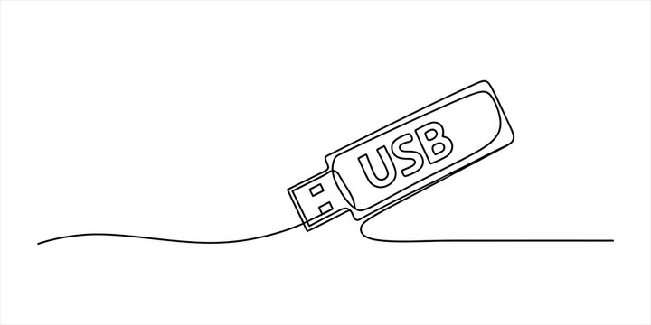 Continuous single line drawing of a usb flash drive memory stick icon for data storage and digital technology concept in a simple minimalist art style