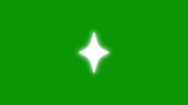 Twinkle star glitter sparkle, white blinking shining stars animated, flat vector doodle sparkle, glowing light trails, sparkling glitter stars, 2D shining twinkle effect on green background.4k video
