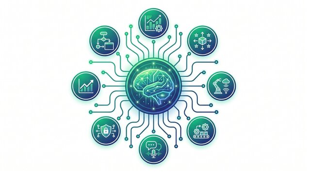 Smart AI Brain and Circuit Board Automation Network Vector Illustration