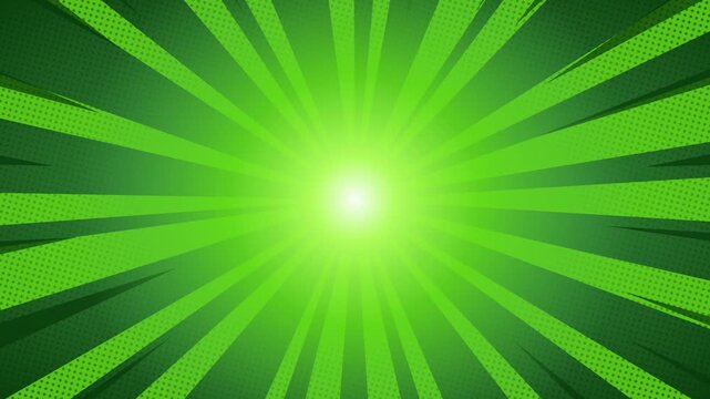 Green Starburst Glow Burst Background - Radiating Light Rays Pop Art, 4K Motion Graphics