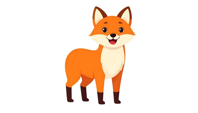 Cute cartoon fox standing upright smiling.