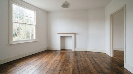 Obraz premium Empty room with hardwood floor and fireplace