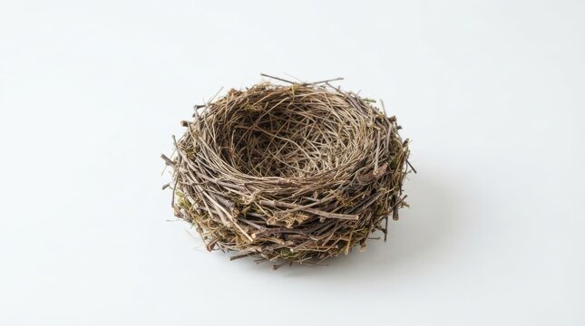 Empty bird nest made of twigs and moss