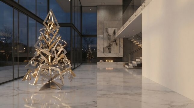Modern abstract christmas tree decoration in luxurious interior space