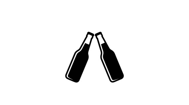 Two beer bottles clinking together a black silhouette