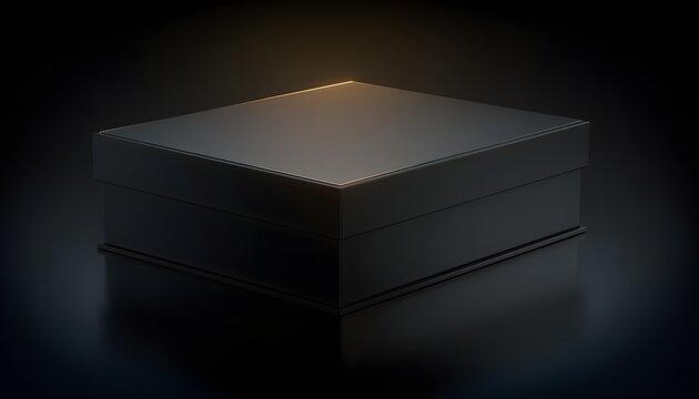 Luxury matte black gift box packaging mockup on a dark reflective background