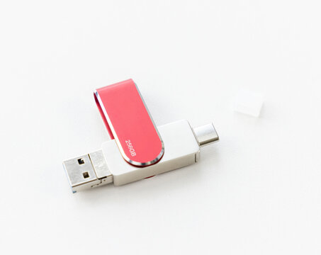 Red and Silver Dual Port USBA and USBC Flash Drive