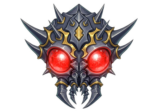 Spiky dark monster mask with glowing red eyes