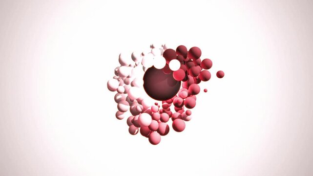 Dark core sphere surrounded by orbiting pink and white particles in a 3D animation conceptualizing mood swings and bipolar thoughts