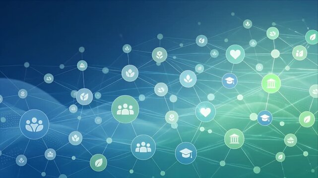 Sustainability business digital network green technology social connection eco icon abstract background data link innovation modern corporate responsibility community communication with connected